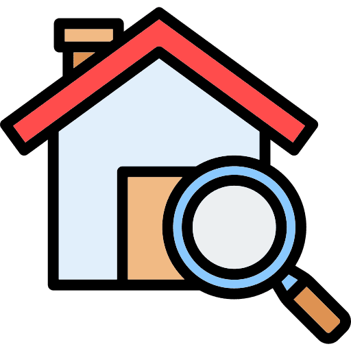 HOA Property Inspections & Preventive Testing House icon under a magnifying glass, representing HOA property inspections and preventive water intrusion testing.
