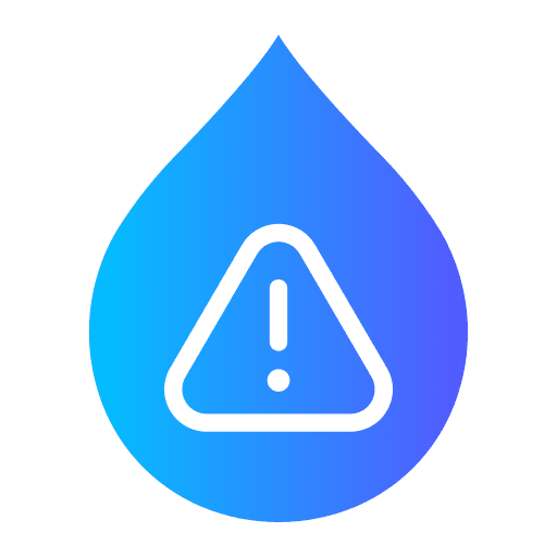 Water Intrusion Testing & Leak Diagnosis Blue water droplet icon with a warning symbol, representing water intrusion testing and leak diagnosis.