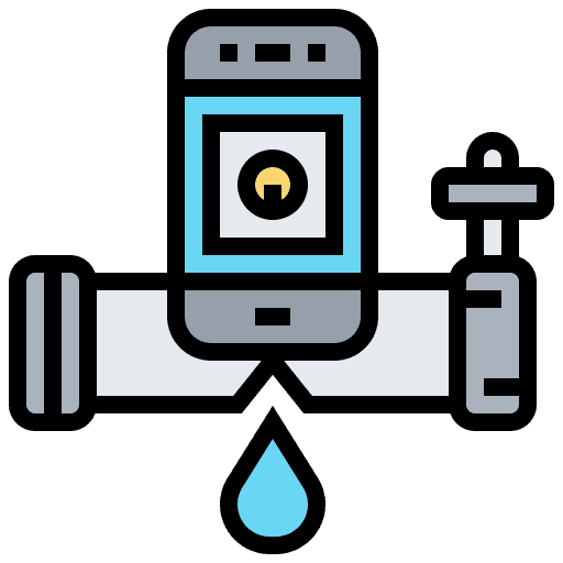 Water Leak Detection & Moisture Mapping Faucet and smartphone icon with a falling water drop, representing water leak detection and moisture mapping.