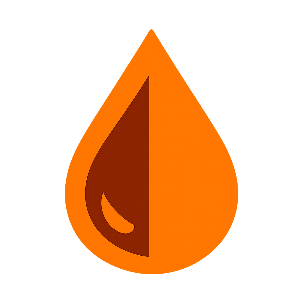 An orange droplet icon, subtly evoking the essence of water intrusion testing Los Angeles, features a darker orange inner shape and a small white highlight, all set against a plain white background.